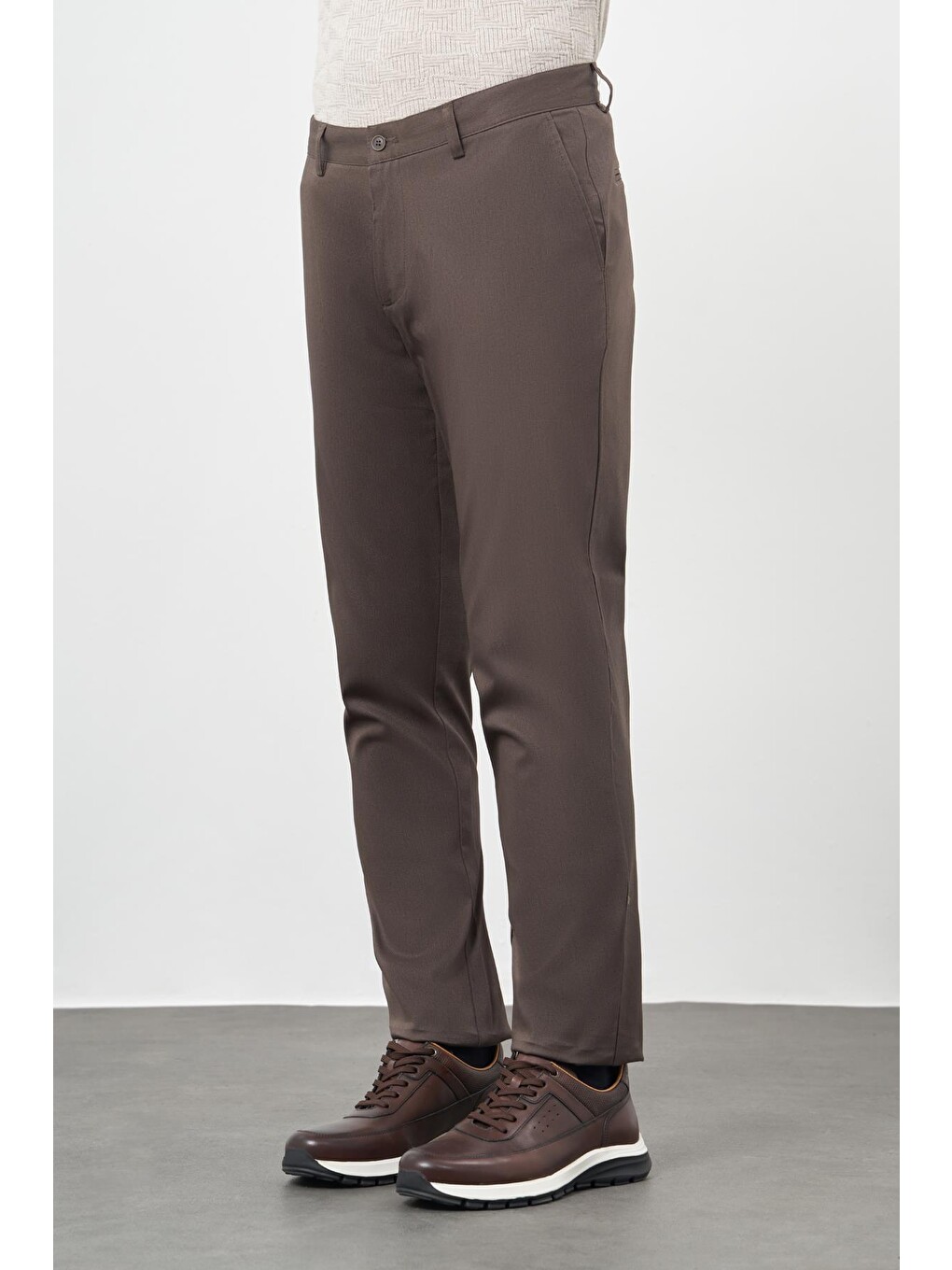 Kahverengi Koyu Camel Pamuklu Yandan Cepli Casual Comfort Fit Chino Pantolon 1003245164-1