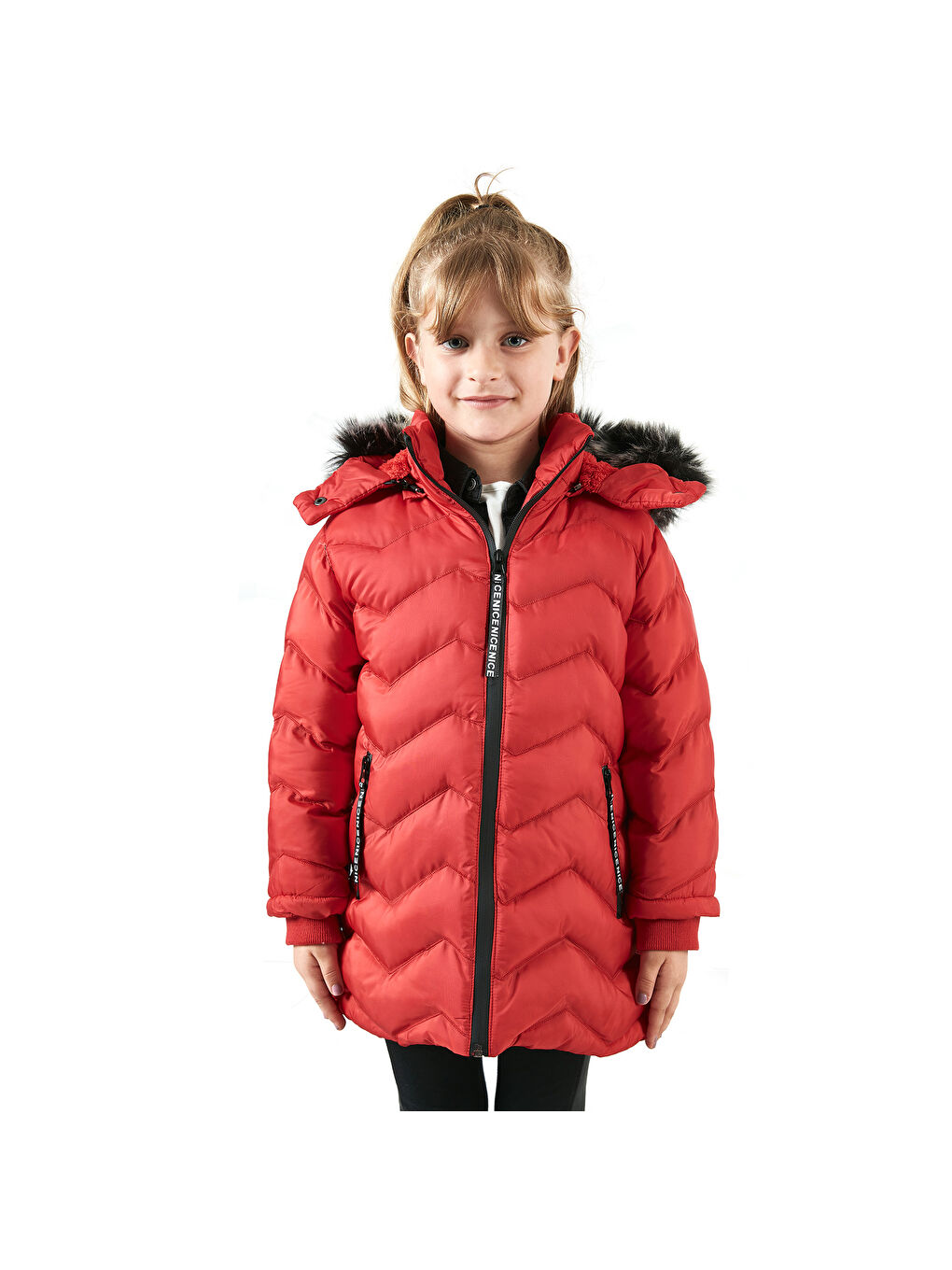 Kırmızı Pelüş Astarlı Yakası Suni Kürklü Çıkarılabilir Kapüşonlu Kışlık Kız Çocuk Mont 5766041-7