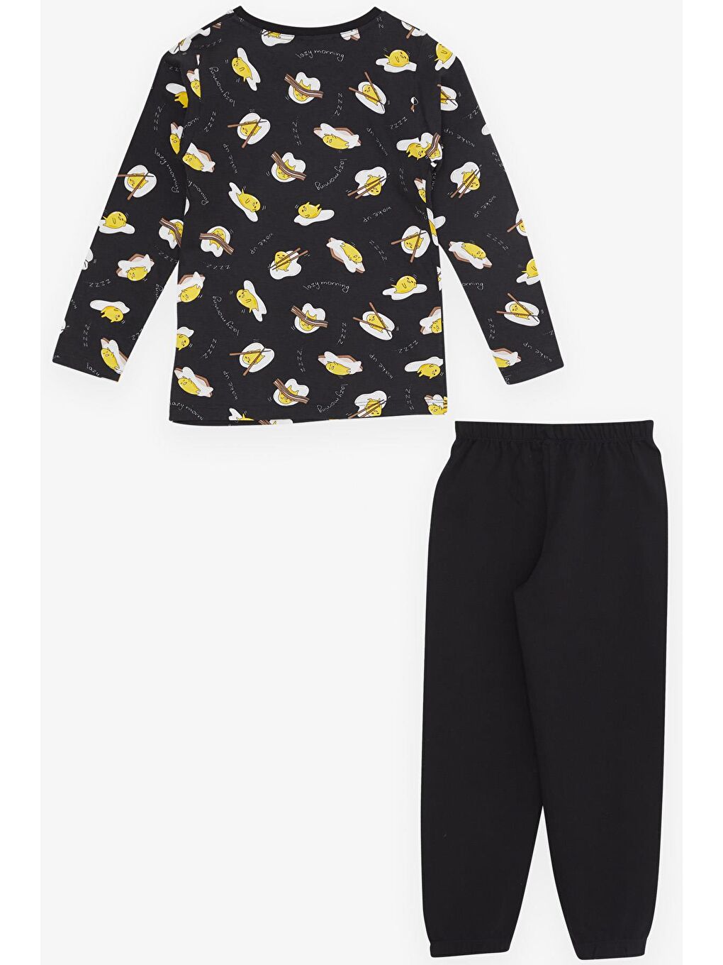 Kız Çocuk Pijama Takımı Tembel Yumurtacık Desenli Siyah (6 Yaş)-1