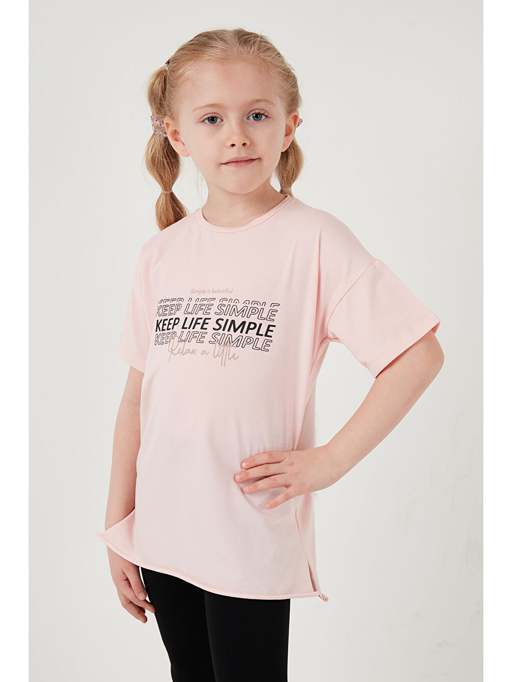 Pembe Pamuklu Bisiklet Yaka Kısa Kollu Taytlı Alt-Üst Kız Çocuk Takım 6212007-6