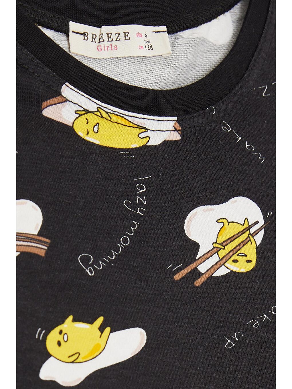 Kız Çocuk Pijama Takımı Tembel Yumurtacık Desenli Siyah (6 Yaş)-4