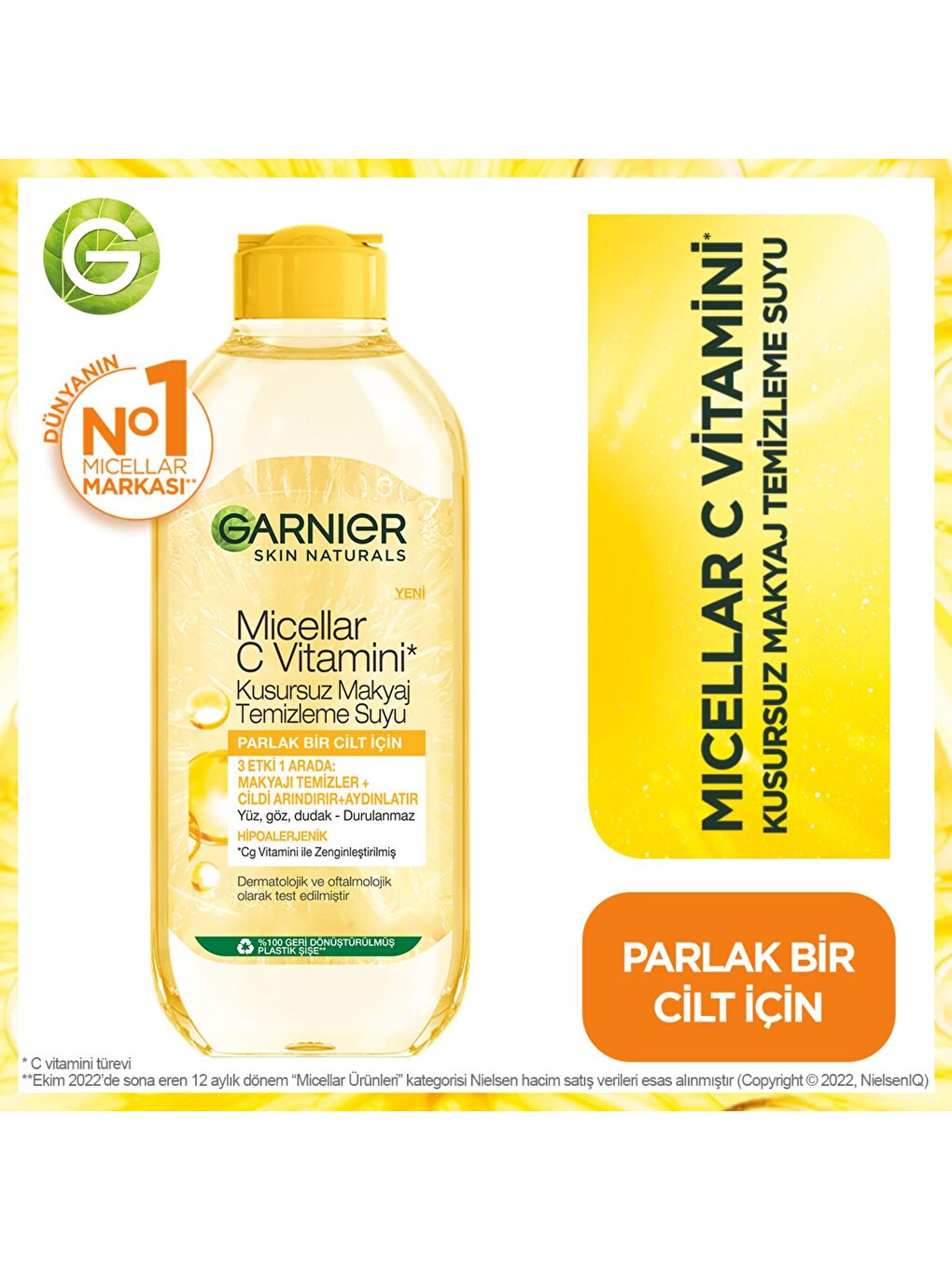 GARNIER Şeffaf Micellar C Vitamini Kusursuz Makyaj Temizleme Suyu (400 ml)