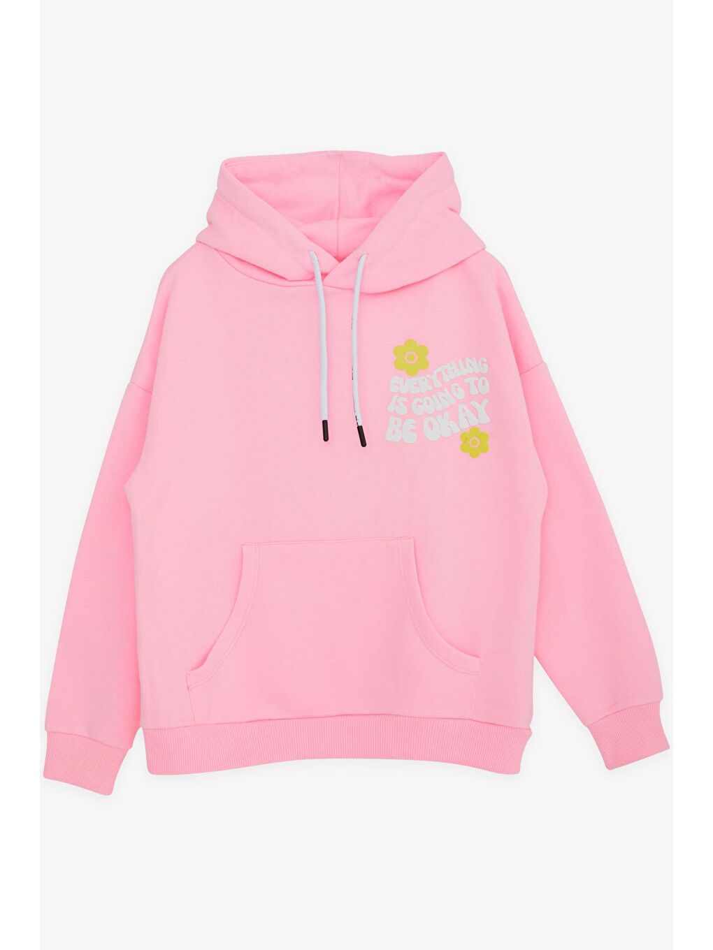 Pembe Kız Çocuk Sweatshirt Kapüşonlu Yazı Baskılı Pudra (8-14 Yaş)