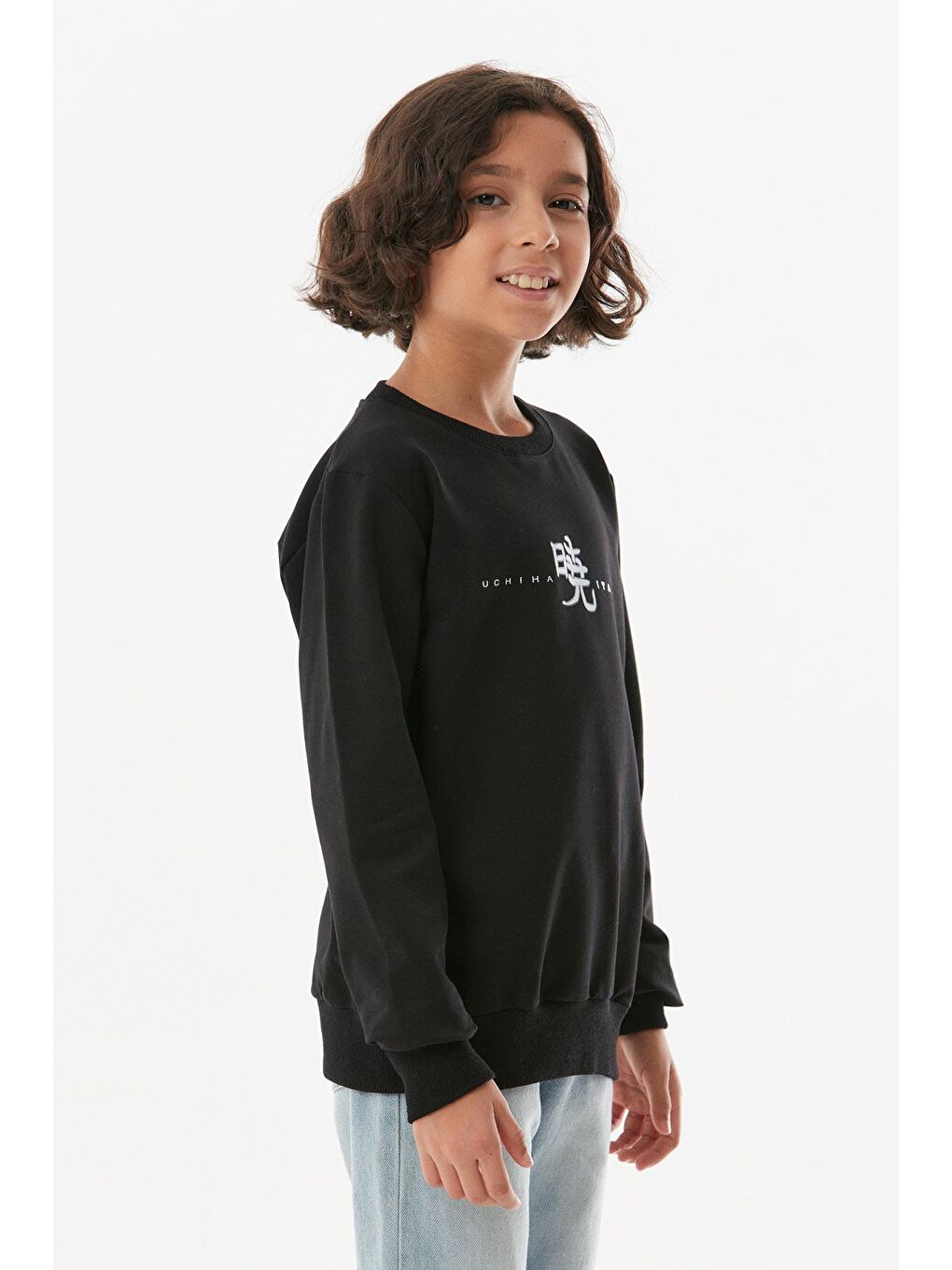 Siyah Baskılı Bisiklet Yaka Kız Çocuk Sweatshirt-2