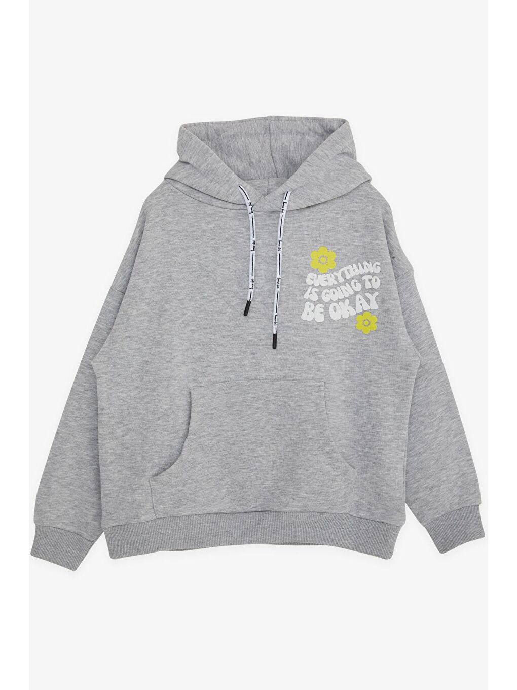 Kız Çocuk Sweatshirt Kapüşonlu Yazı Baskılı Gri Melanj  8 10 Yaş