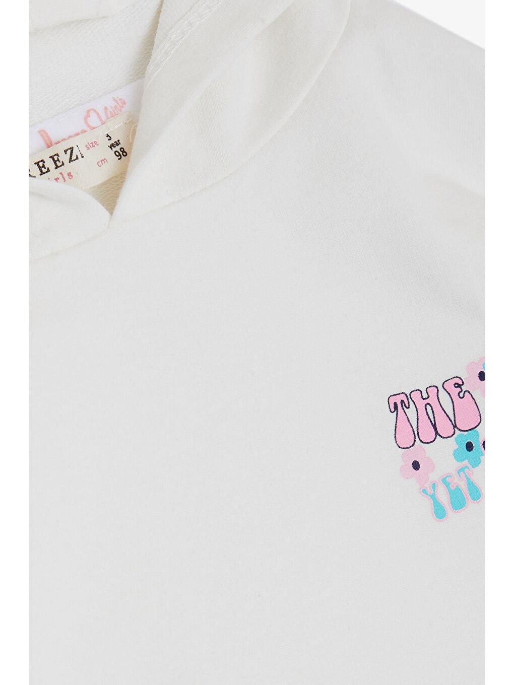 Kız Çocuk Sweatshirt Kanguru Cepli Yazı Baskılı Güpürlü Ekru (3-8 Yaş)-2