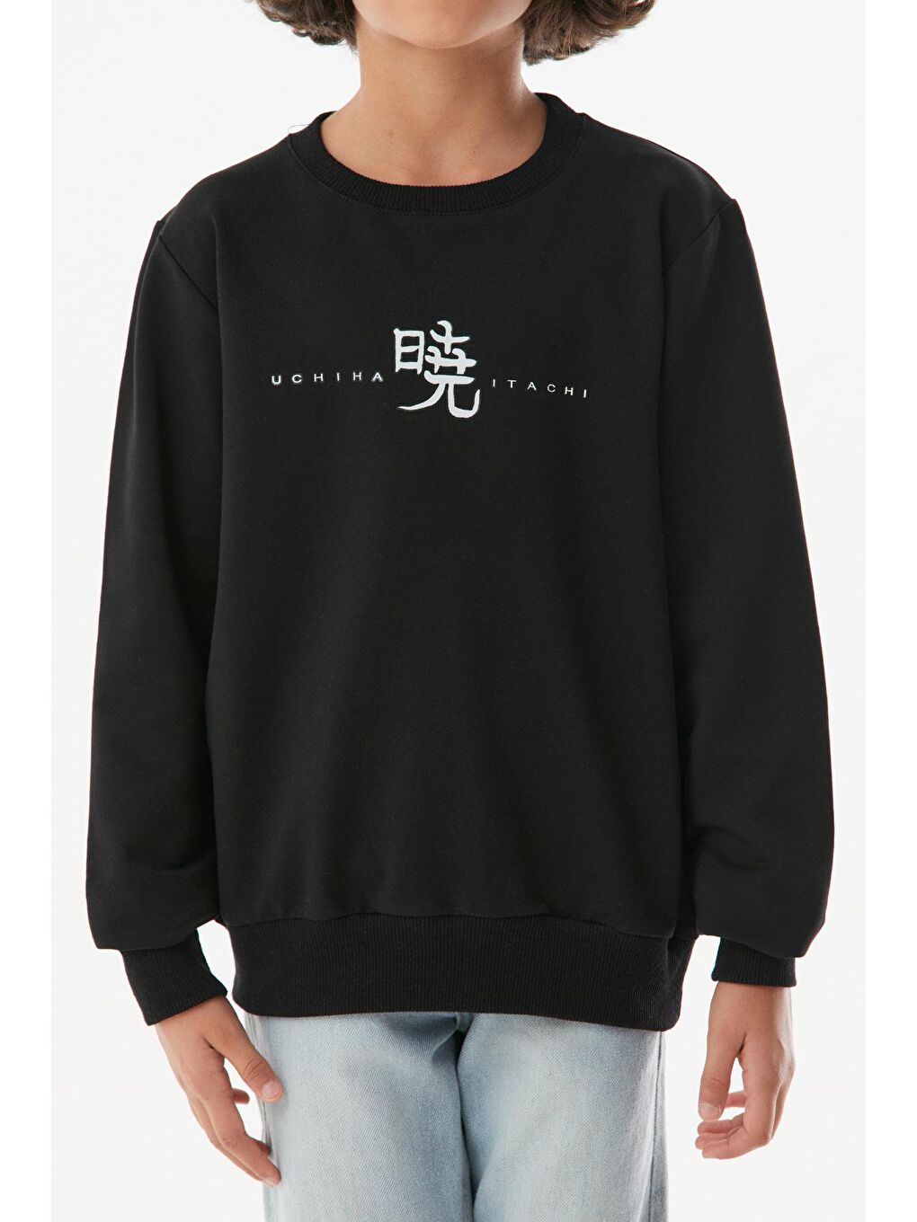Siyah Baskılı Bisiklet Yaka Kız Çocuk Sweatshirt-4