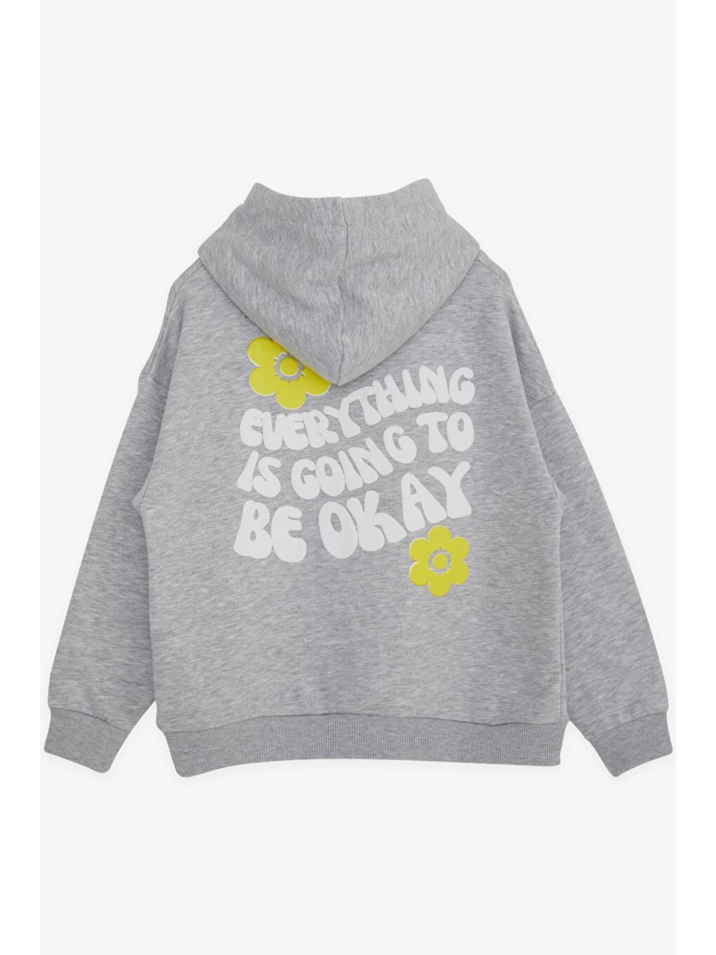 Kız Çocuk Sweatshirt Kapüşonlu Yazı Baskılı Gri Melanj  8 10 Yaş-1