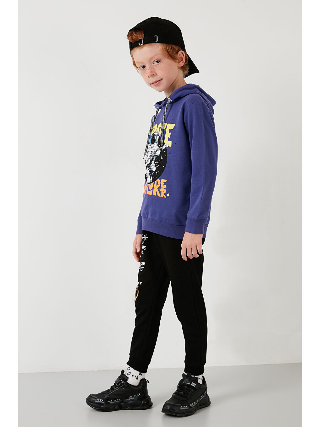 Mor Baskılı Kapüşonlu Cepli % 100 Pamuk Çocuk Unisex Çocuk Takım 5922017-5