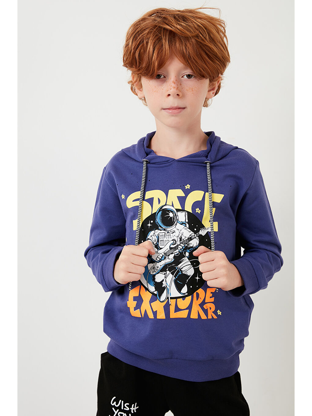 Mor Baskılı Kapüşonlu Cepli % 100 Pamuk Çocuk Unisex Çocuk Takım 5922017-6