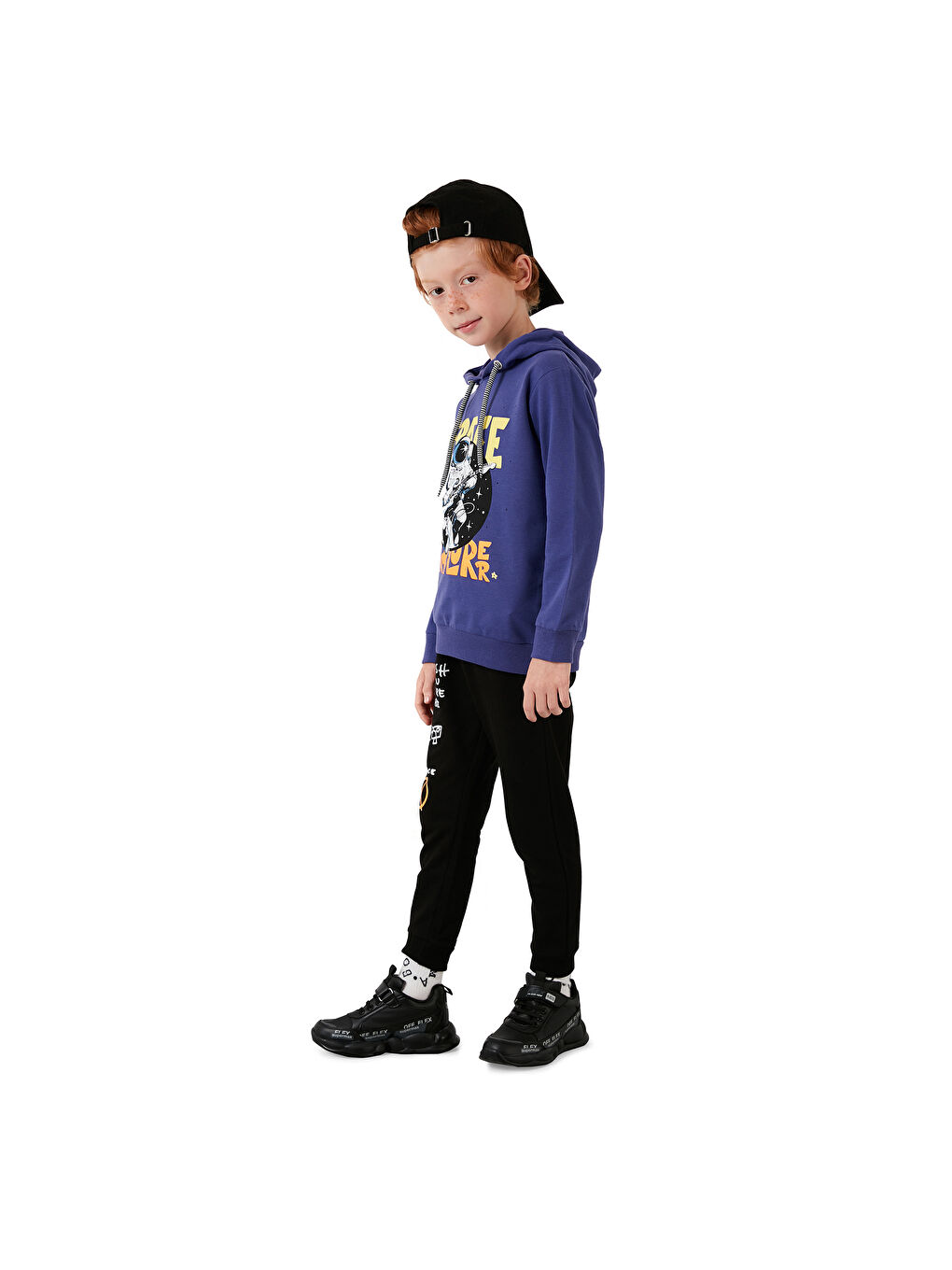 Mor Baskılı Kapüşonlu Cepli % 100 Pamuk Çocuk Unisex Çocuk Takım 5922017-7