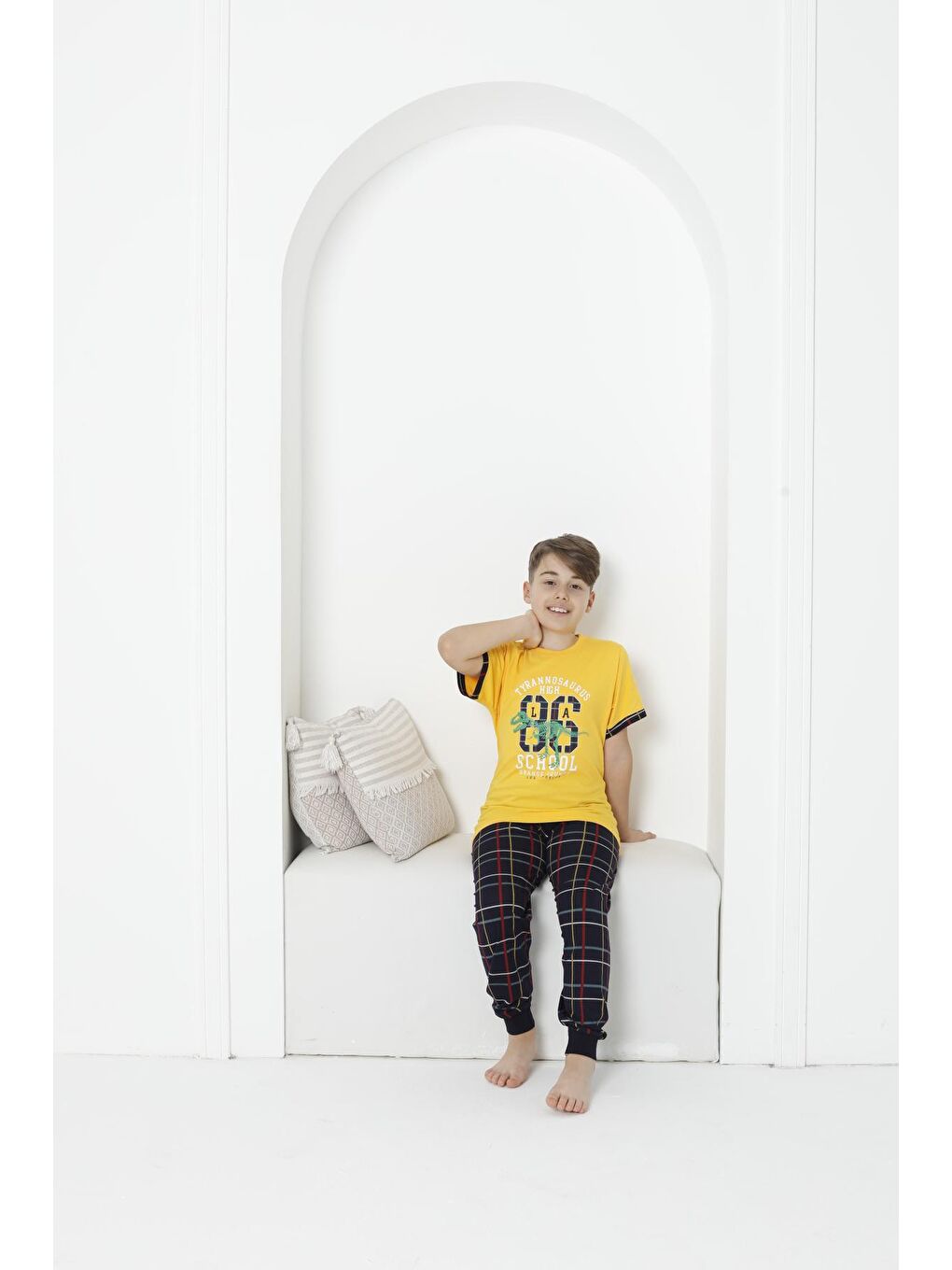 Kapi Kids Hardal Sarı Erkek Çocuk Yazı Baskılı Bloklu Pijama Takımı 3-11 Yaş 5073-74 - 4