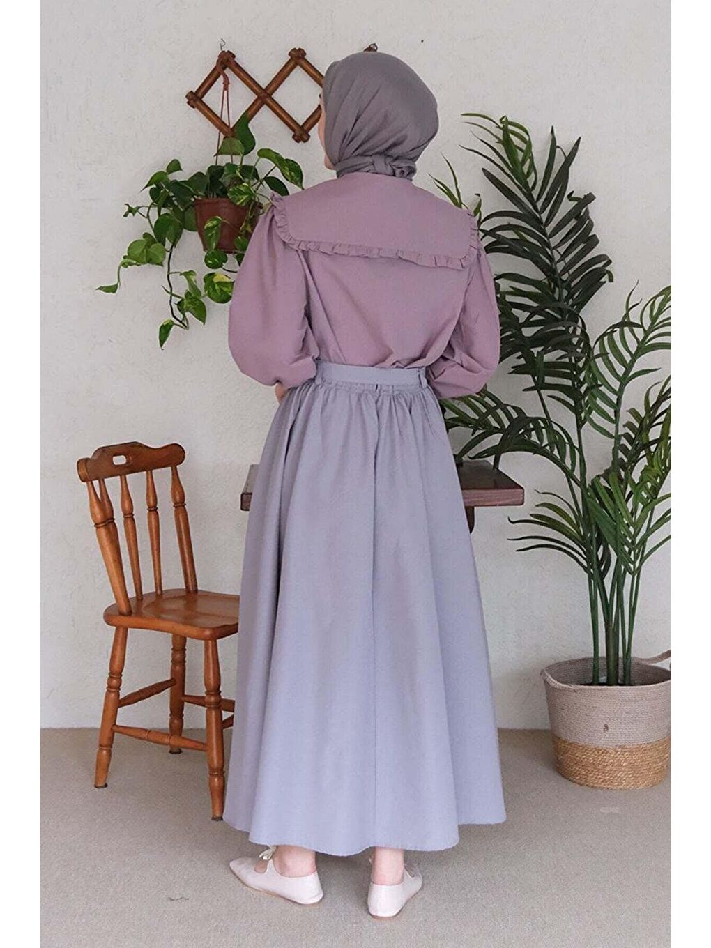 Soft Mor Yakası Fırfırlı Gömlek-6