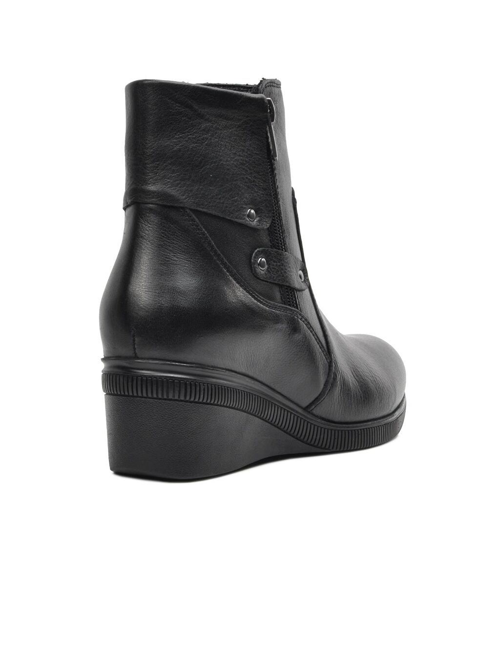 Siyah Fermuarlı Hakiki Deri Kadın Bot 8611-3