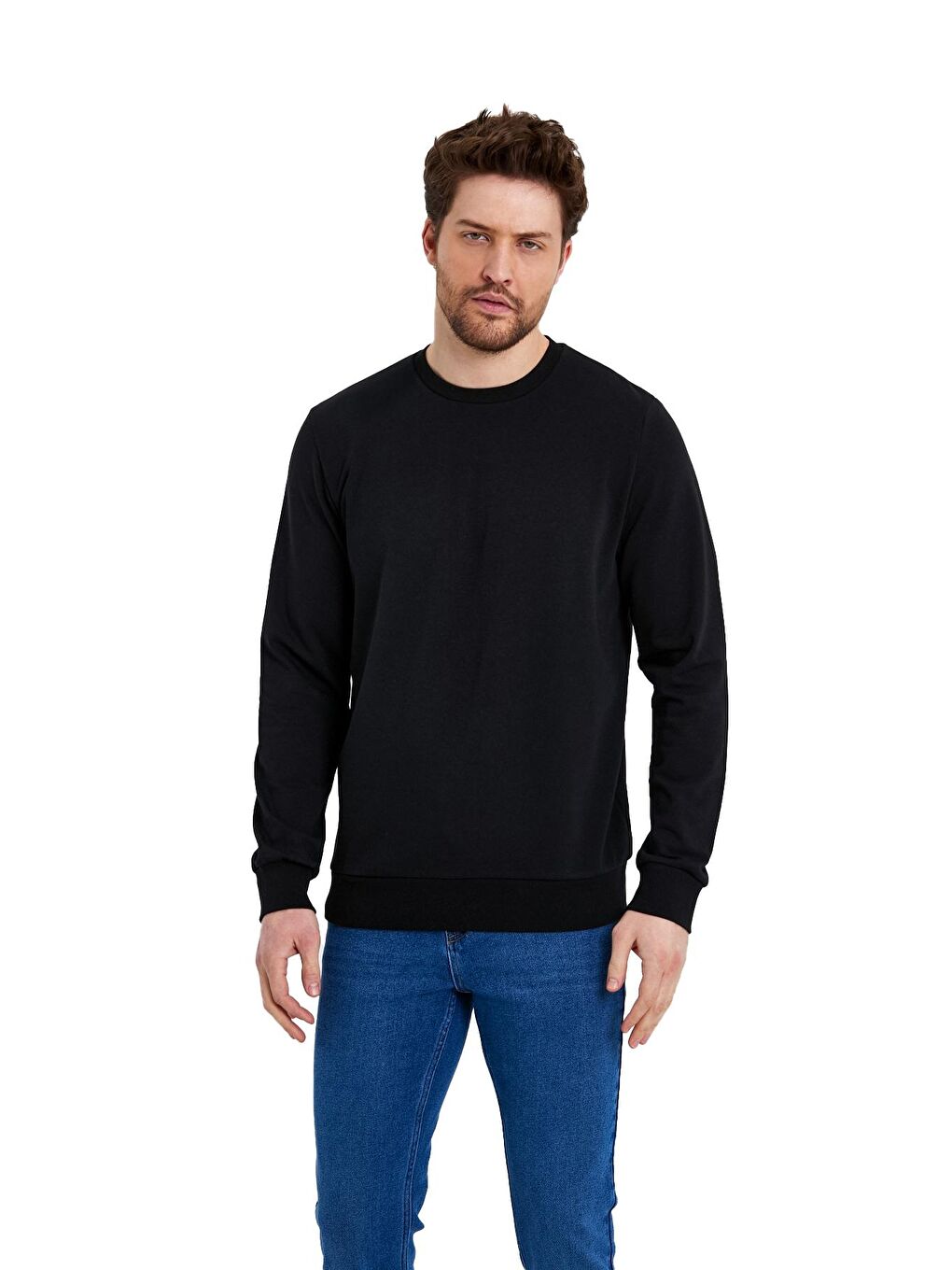 Rodi Siyah Bisiklet Yaka Basic İnce Erkek Sweatshirt