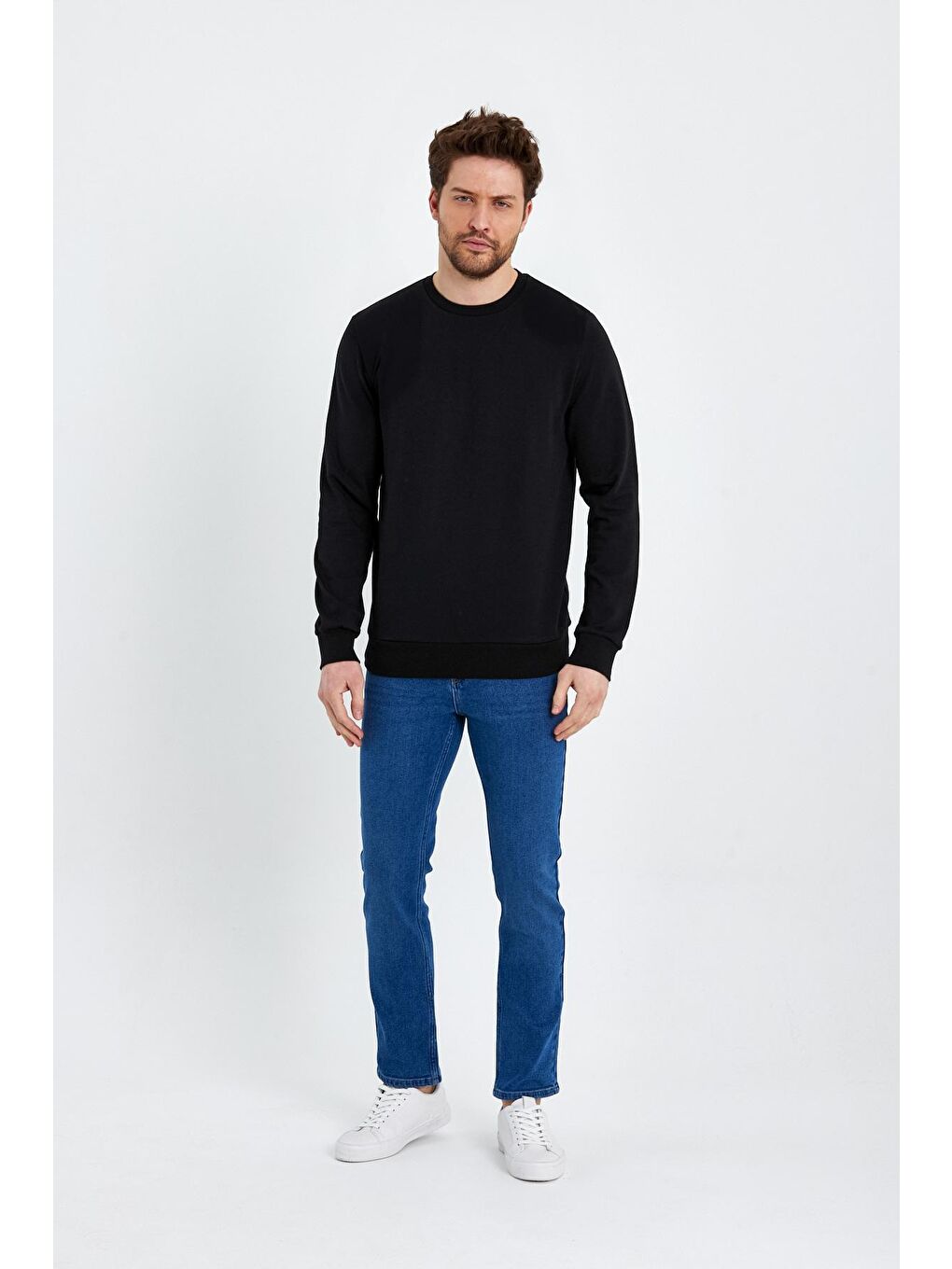 Rodi Siyah Bisiklet Yaka Basic İnce Erkek Sweatshirt - 1