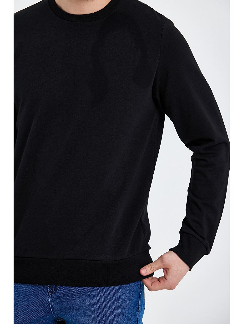 Rodi Siyah Bisiklet Yaka Basic İnce Erkek Sweatshirt - 2