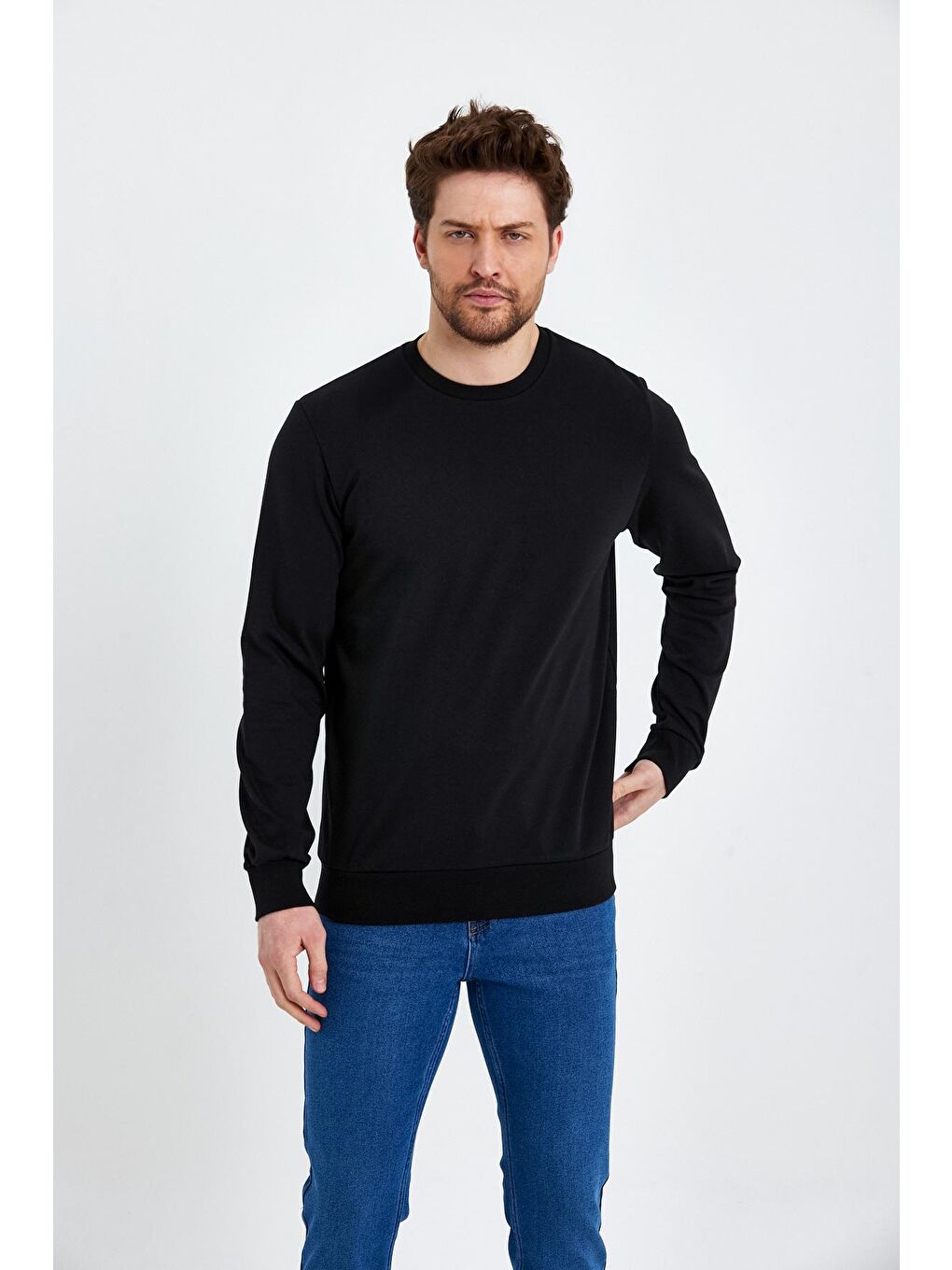 Rodi Siyah Bisiklet Yaka Basic İnce Erkek Sweatshirt - 3