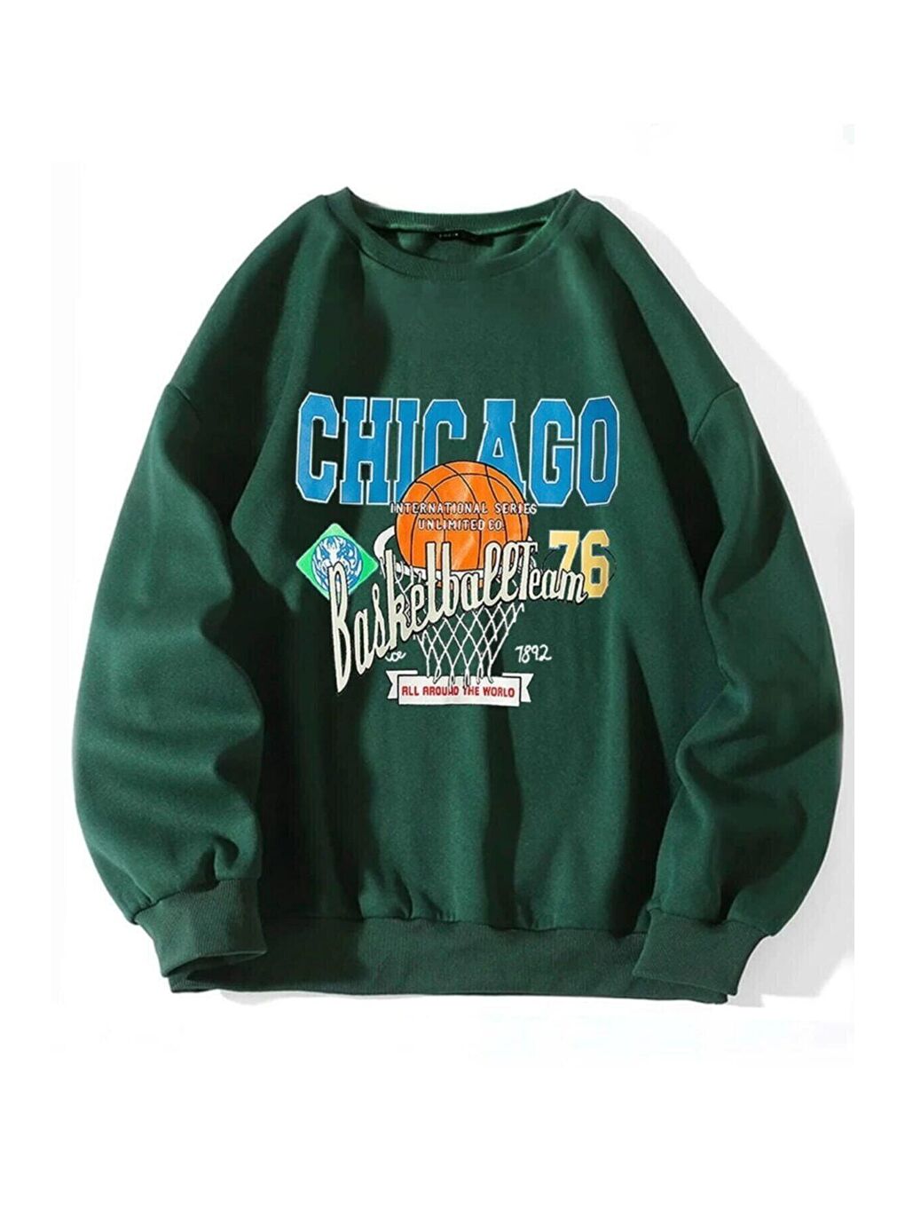 Trendseninle Yeşil Kadın YEŞİL Chıcago 76 Baskılı Oversize Sweatshirt