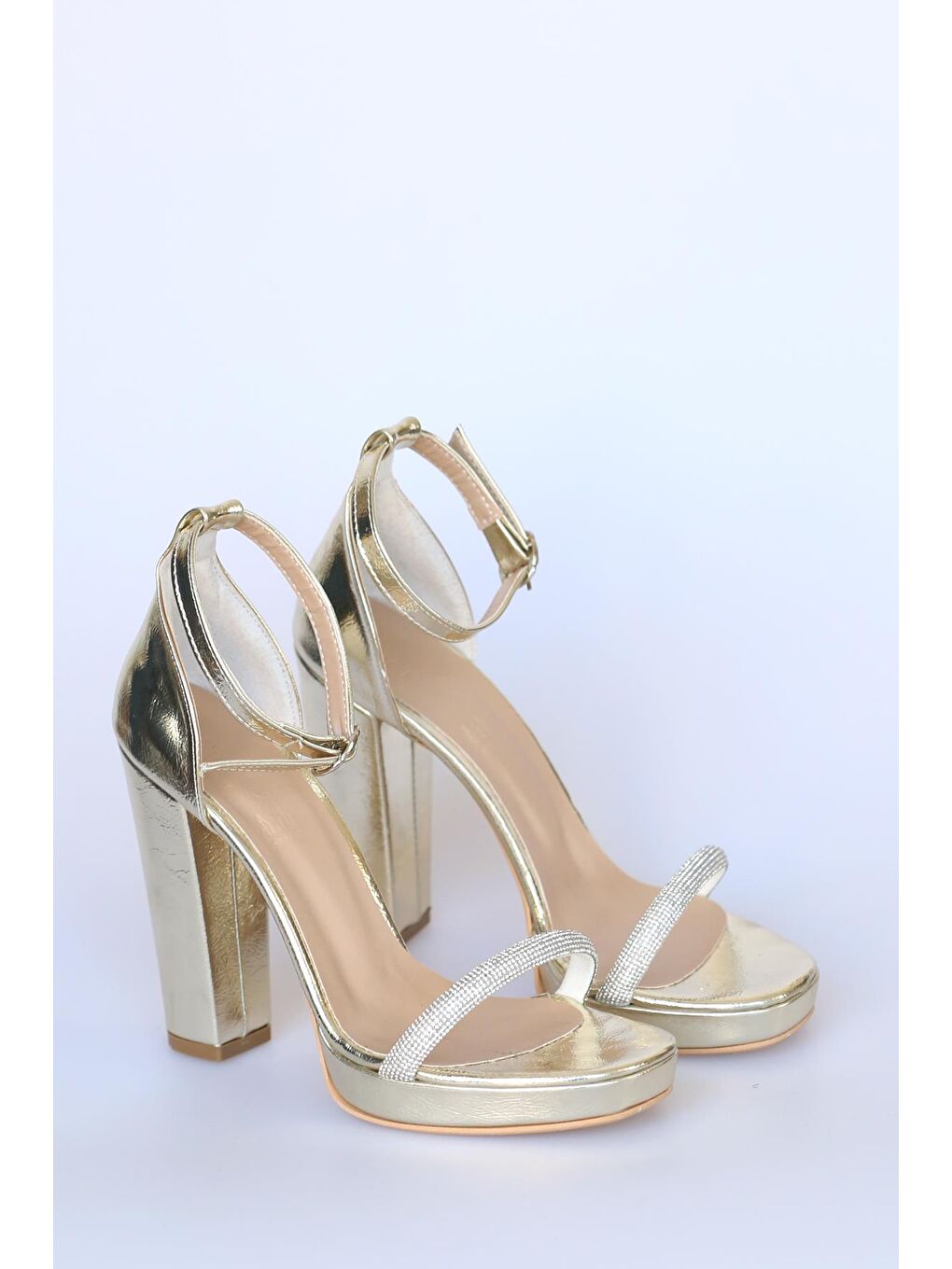 Sarı Tek Bant Taşlı Kalın Topuklu Kadın Ayakkabı 012-801-22Cilt-3