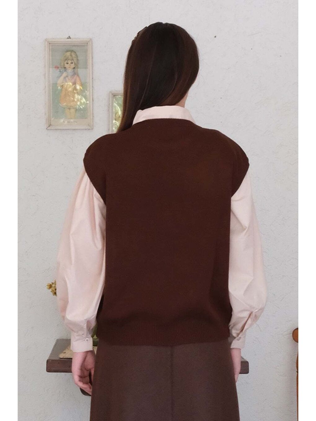 Kahverengi Acı Kahve Fiyonk İşlemeli Süveter-7