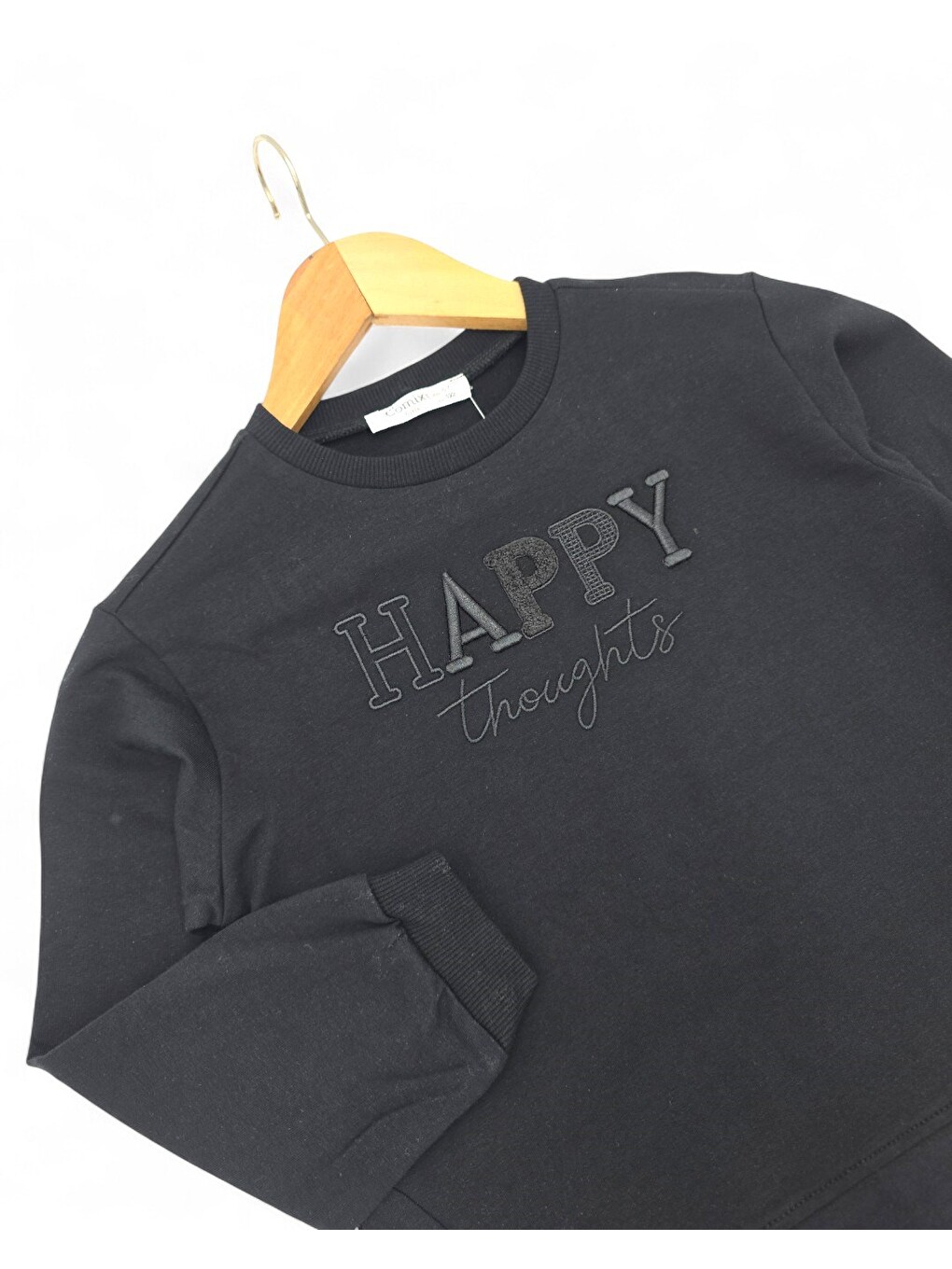 Siyah Kız Çocuk Happy Nakışlı Alt Üst Takım-3