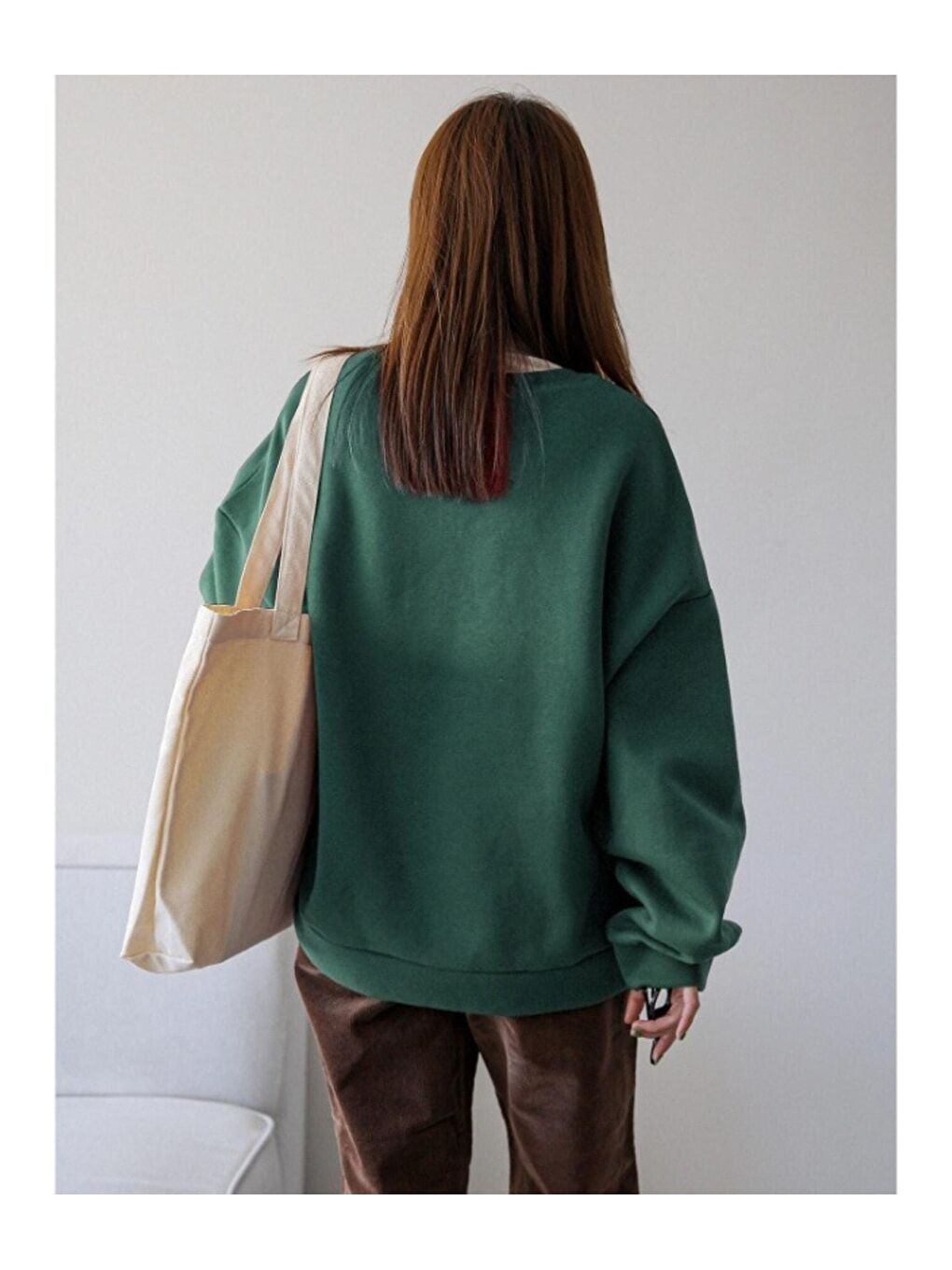 Trendseninle Yeşil Kadın YEŞİL Vacation Joy Wake Baskılı Oversize Bisiklet Yaka Sweatshirt - 1