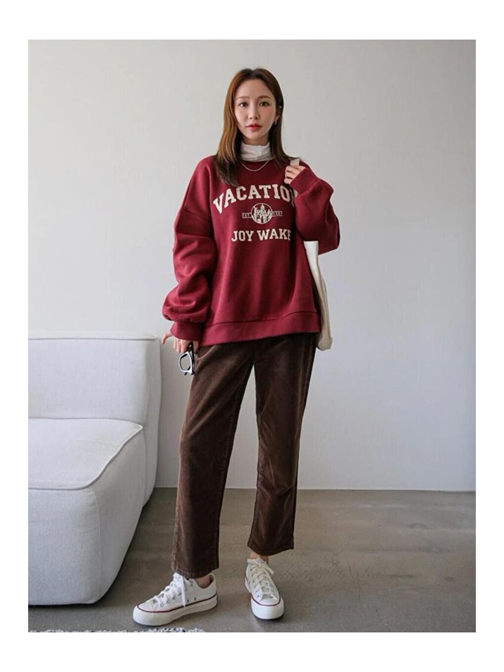 Trendseninle Bordo Kadın BORDO Vacation Joy Wake Baskılı Oversize Bisiklet Yaka Sweatshirt - 3