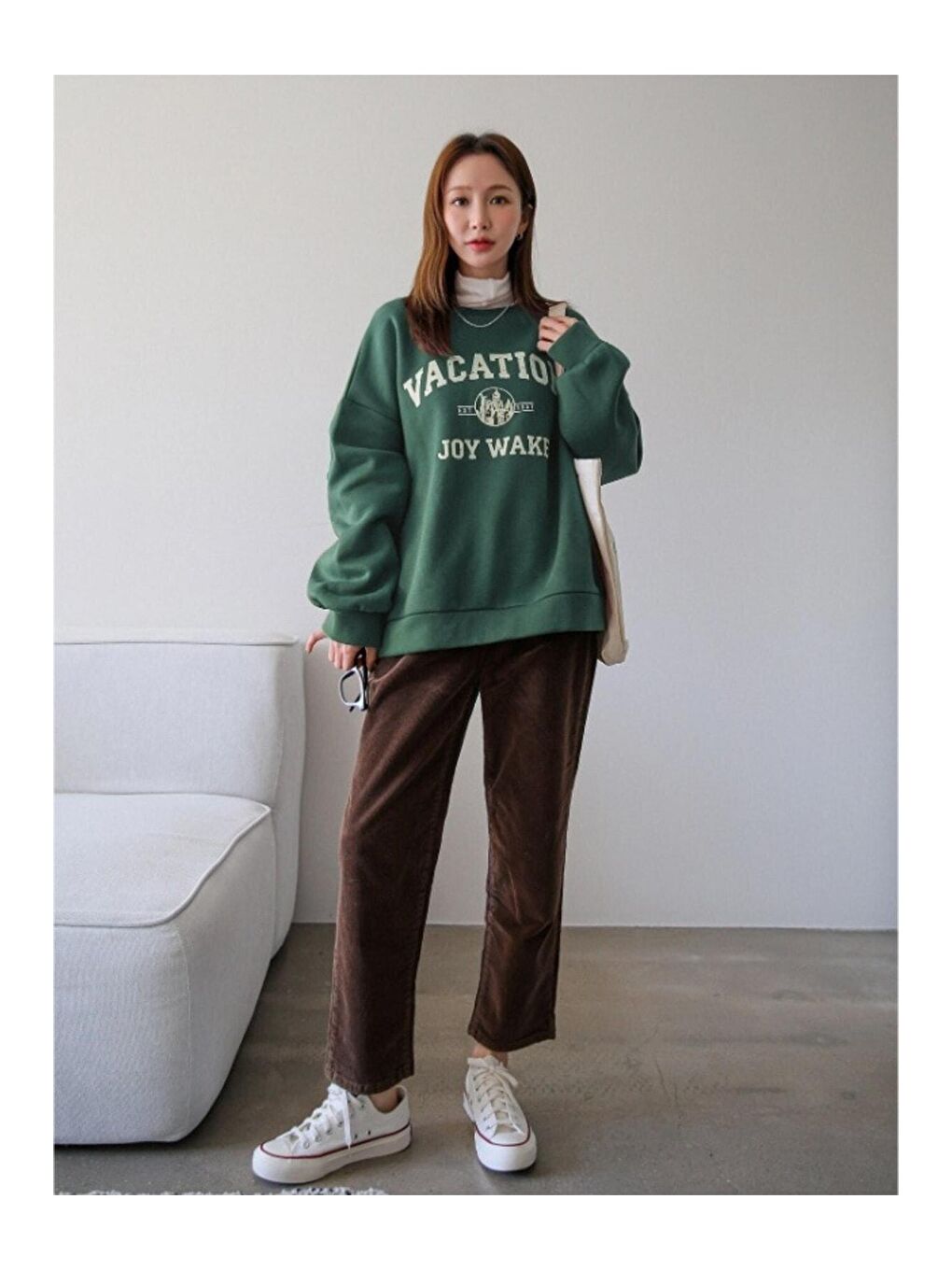 Trendseninle Yeşil Kadın YEŞİL Vacation Joy Wake Baskılı Oversize Bisiklet Yaka Sweatshirt - 3