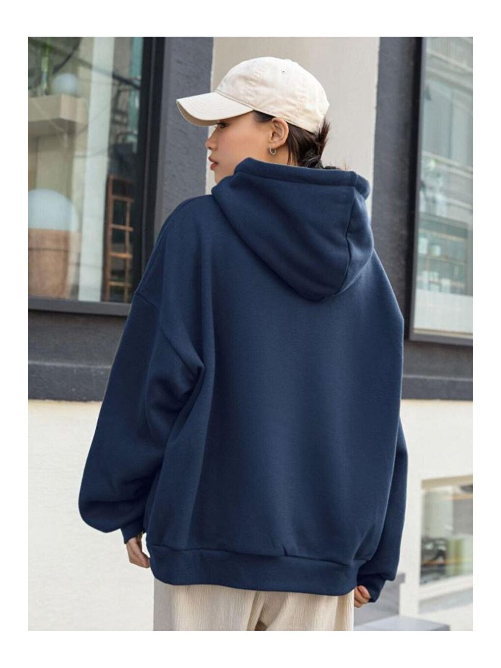 Trendseninle Lacivert Kadın LACİVERT Teamed Baskılı Kapüşonlu Sweatshirt - 2