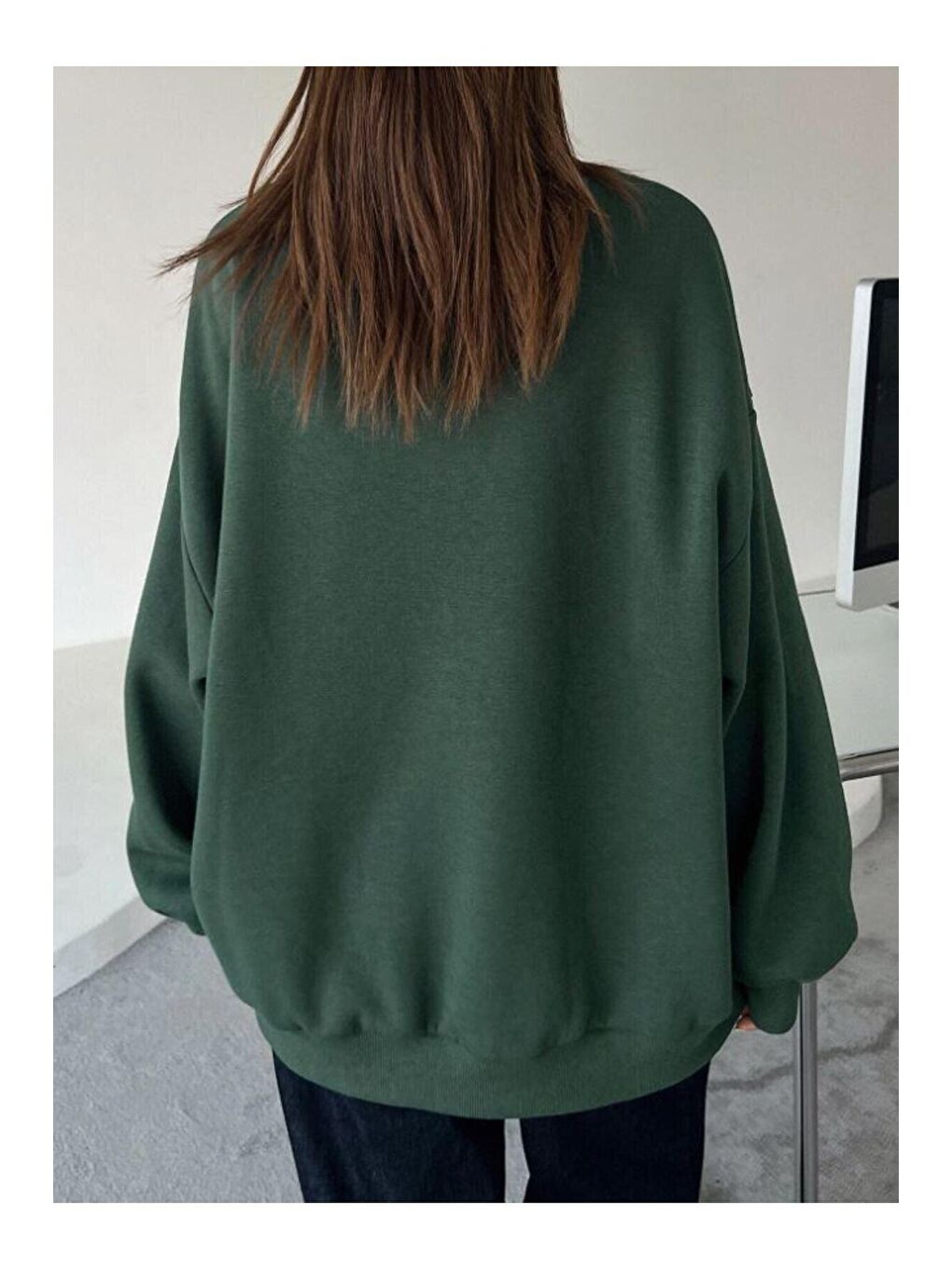 Trendseninle Yeşil Kadın YEŞİL Staggertly Baskılı Bisiklet Yaka Sweatshirt - 1