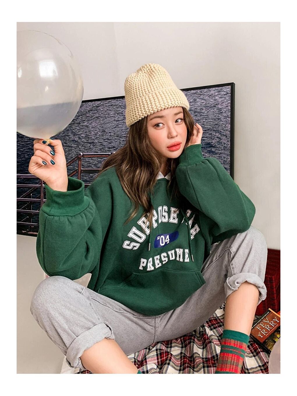 Trendseninle Yeşil Kadın YEŞİL Suppose Baskılı Oversize Sweatshirt - 4