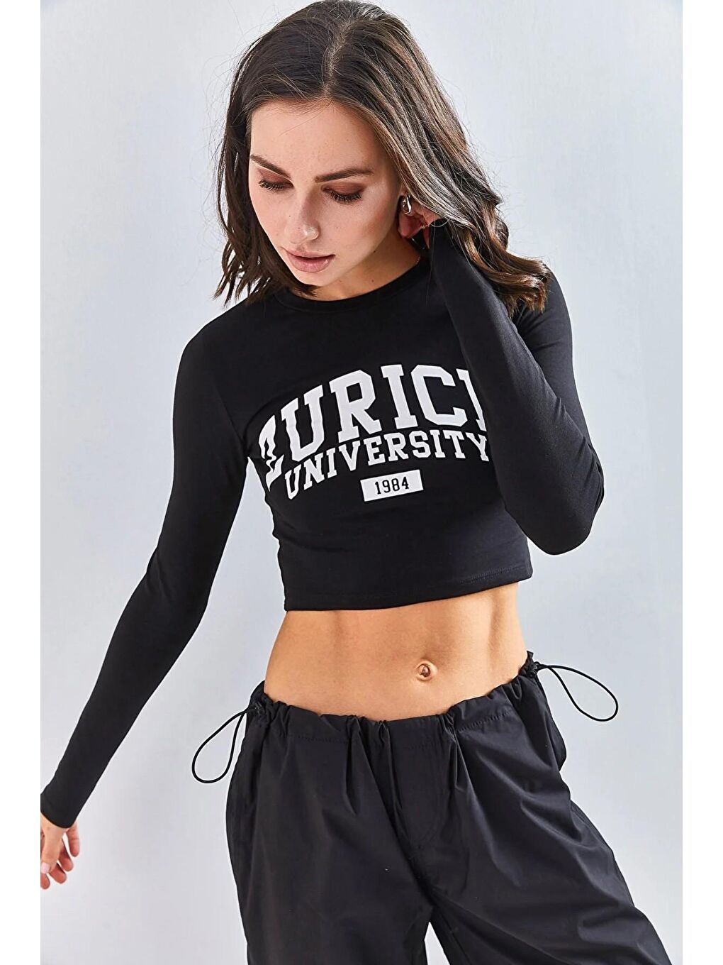 Siyah Kadın Uzun Kol Baskılı Bluz