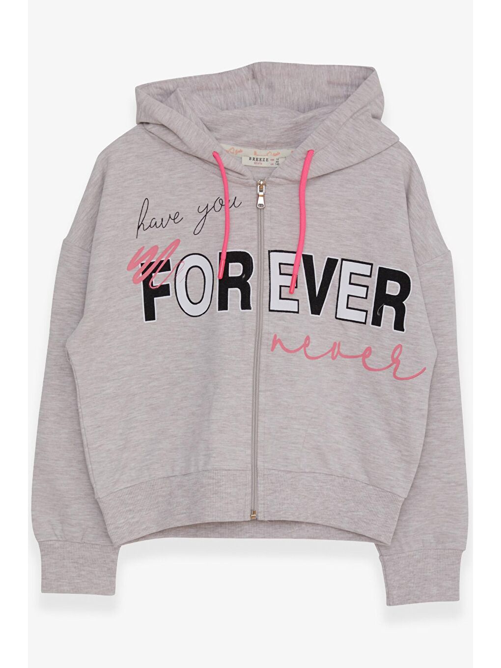 Kız Çocuk Yazı Baskılı Kapüşonlu Hırka Bej Melanj (11 Yaş)