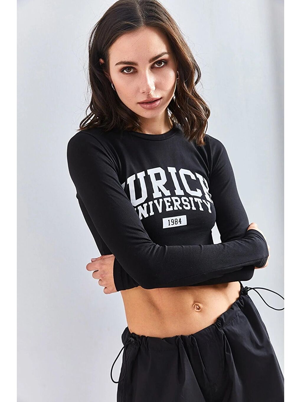 Siyah Kadın Uzun Kol Baskılı Bluz-1