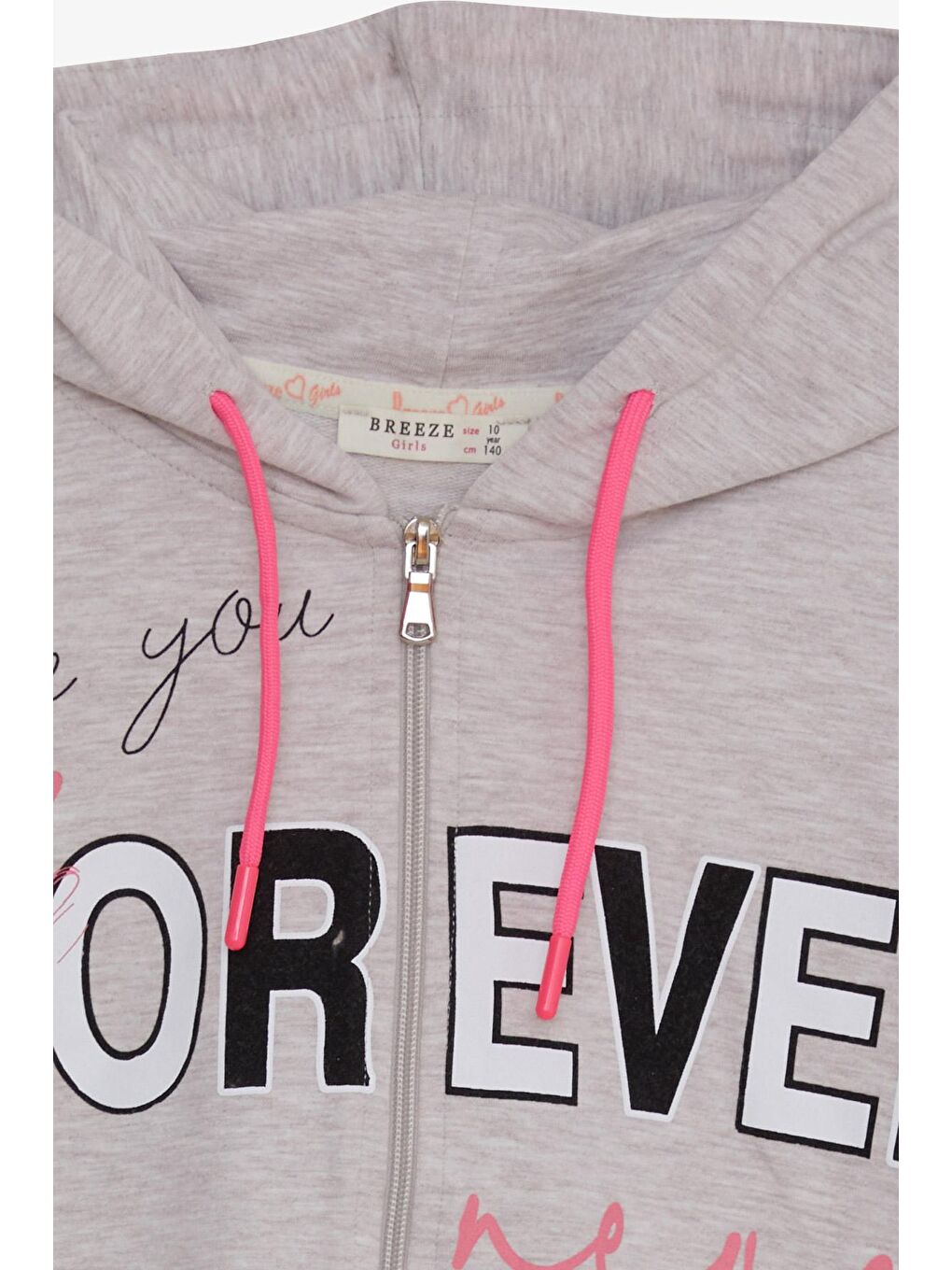 Kız Çocuk Yazı Baskılı Kapüşonlu Hırka Bej Melanj (11 Yaş)-2