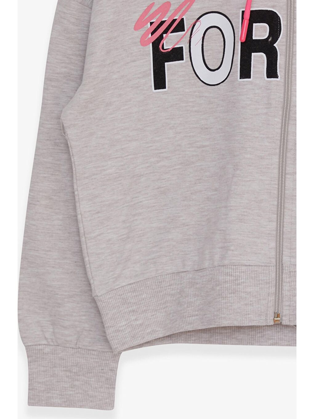 Kız Çocuk Yazı Baskılı Kapüşonlu Hırka Bej Melanj (11 Yaş)-3