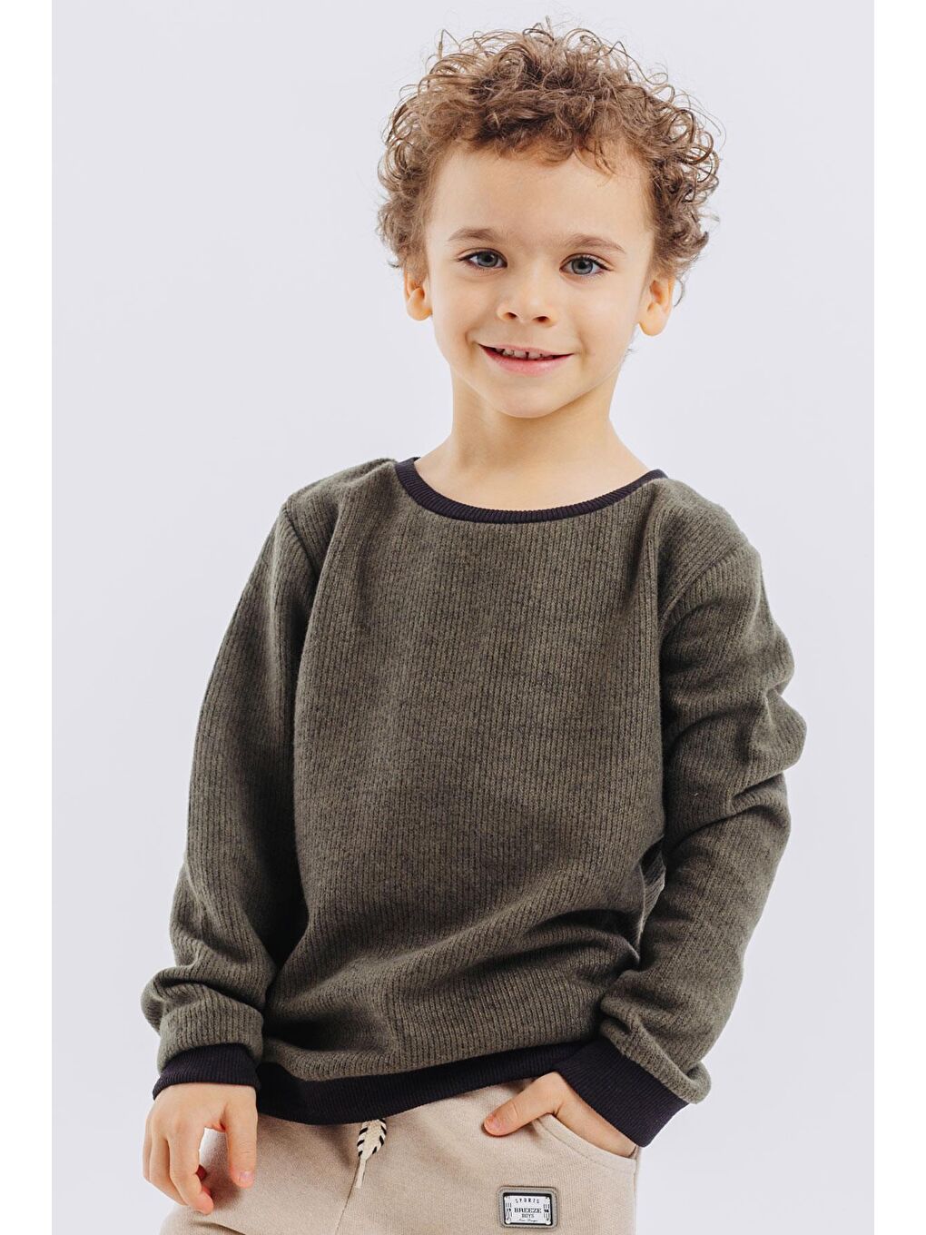 Erkek Çocuk Sweatshirt Basic Haki Yeşil (2-5 Yaş)-3