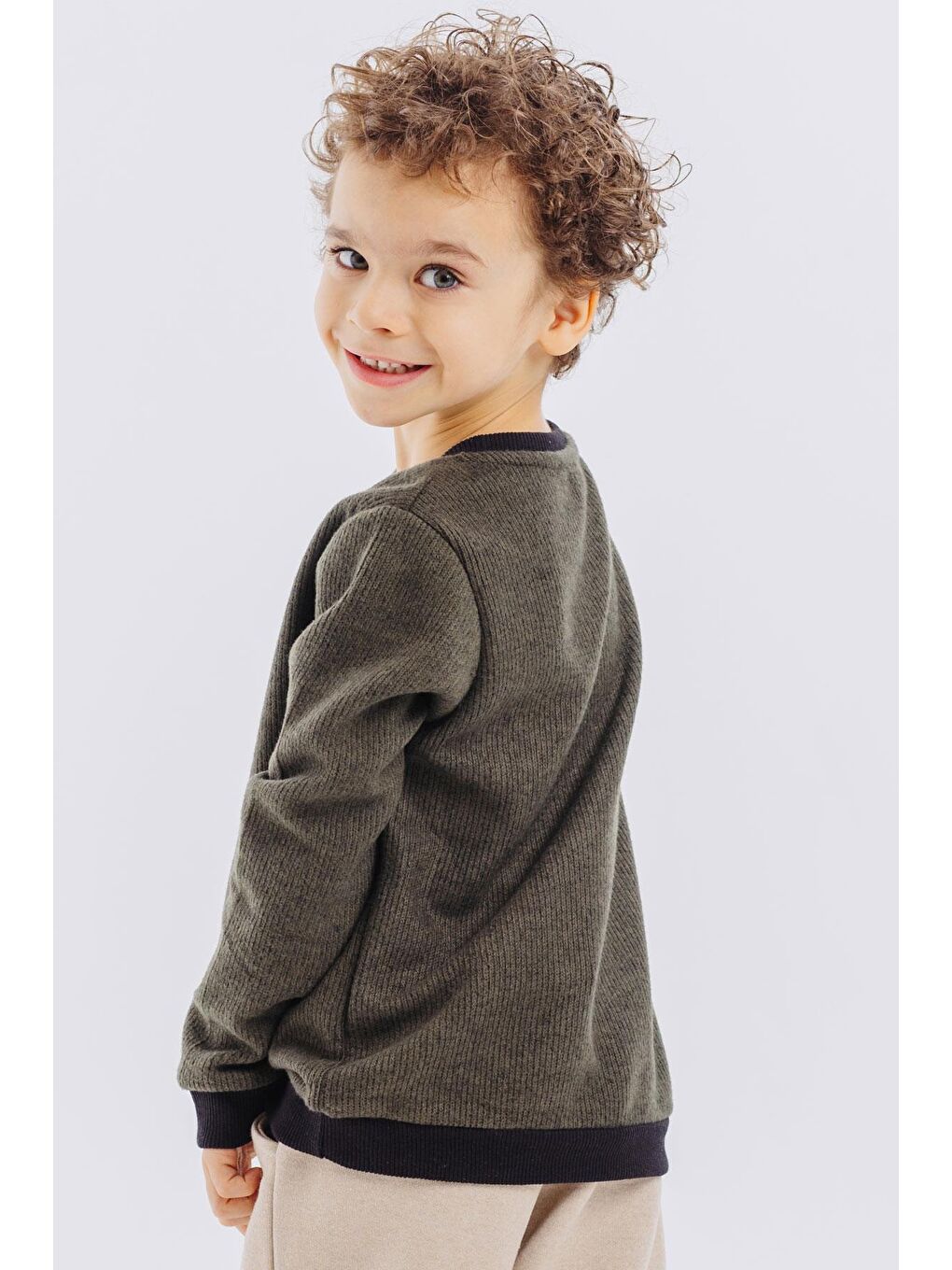 Erkek Çocuk Sweatshirt Basic Haki Yeşil (2-5 Yaş)-5