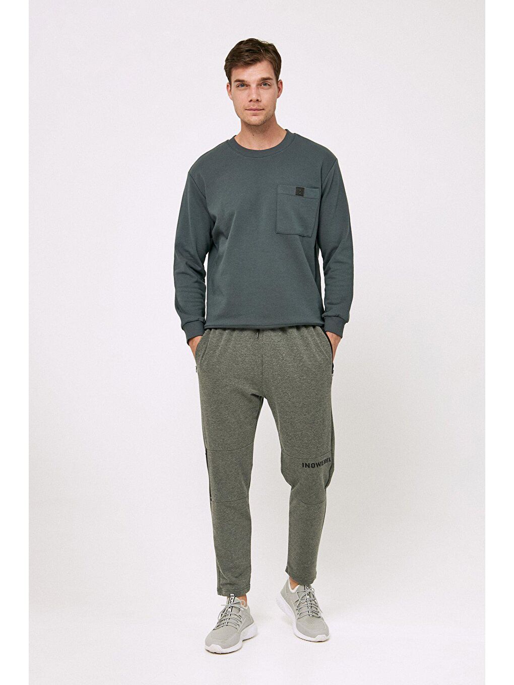 Antrasit Cebi Fermuarlı Inowerel Yazılı Eşofman Altı