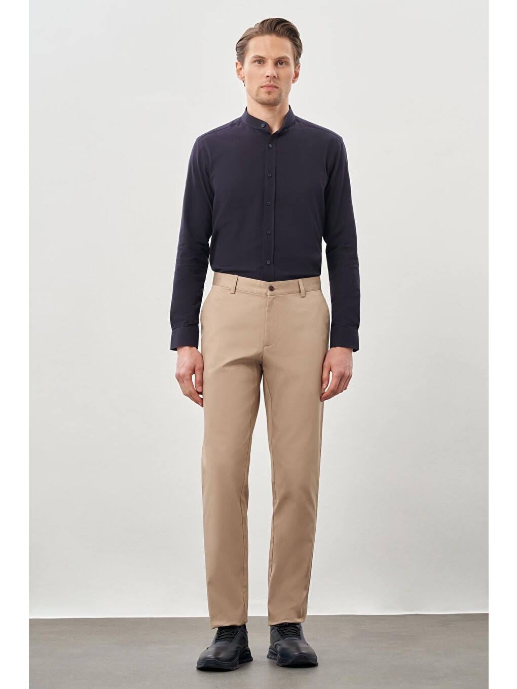 Koyu Bej Pamuklu Yandan Cepli Casual Comfort Fit Chino Pantolon 1003245169-1