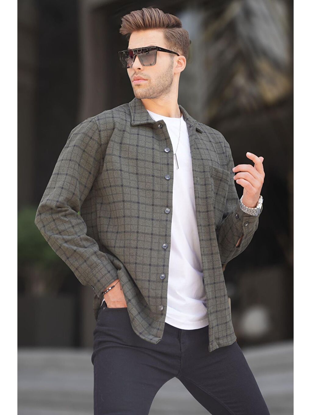 Haki Ekoseli Erkek Oduncu Gömlek 6710