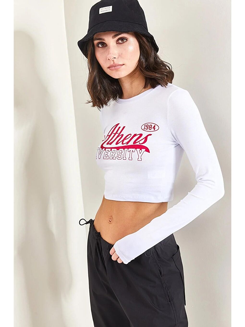 Beyaz Kadın Uzun Kol Baskılı Bluz-2