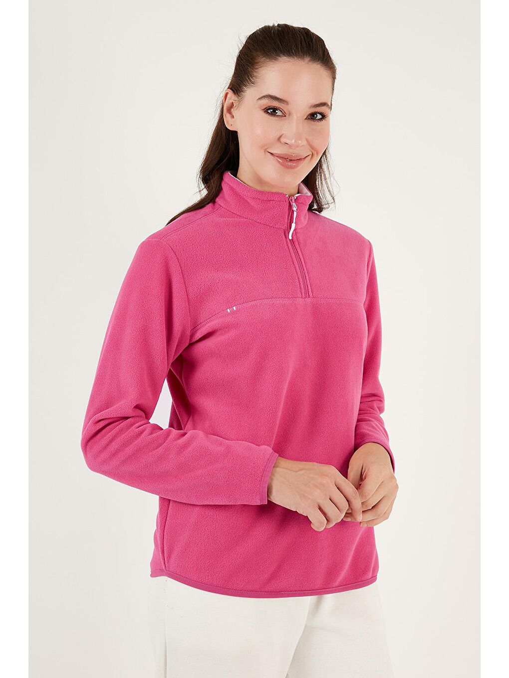 Lela Koyu Pembe Slim Fit Yumuşak Dokulu Anti-Pilling Tüylenme Yapmayan Yarım Fermuarlı Polar 5907000 - 1