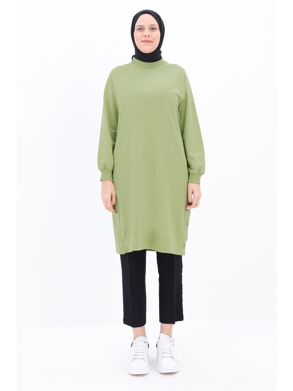 Açık Yeşil Pamuklu Nakışlı Sweat Tunik-1