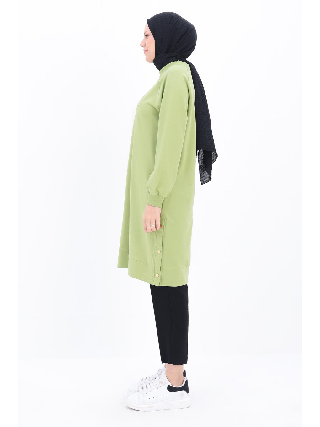 Açık Yeşil Pamuklu Nakışlı Sweat Tunik-2
