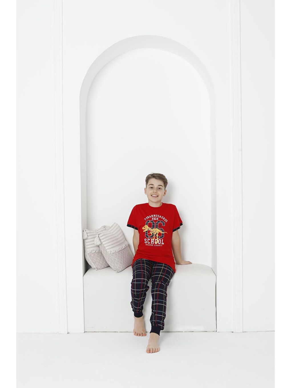 Kapi Kids Kırmızı Erkek Çocuk Yazı Baskılı Bloklu Pijama Takımı 3-11 Yaş 5073-74