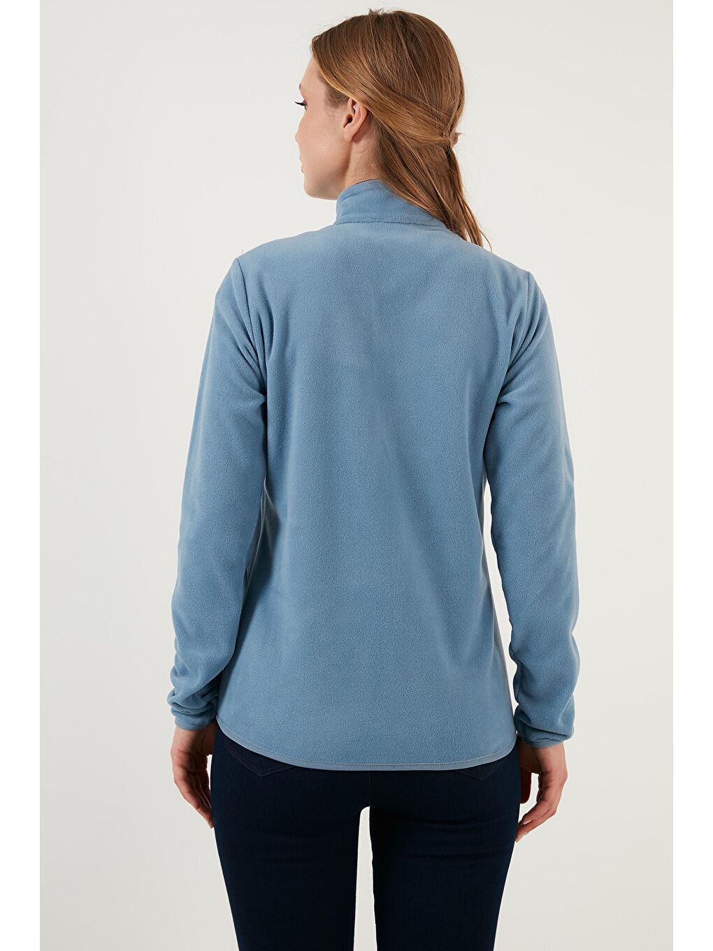 Mavi Dik Yaka Fermuarlı Cepli Polar Hırka 5907002-4