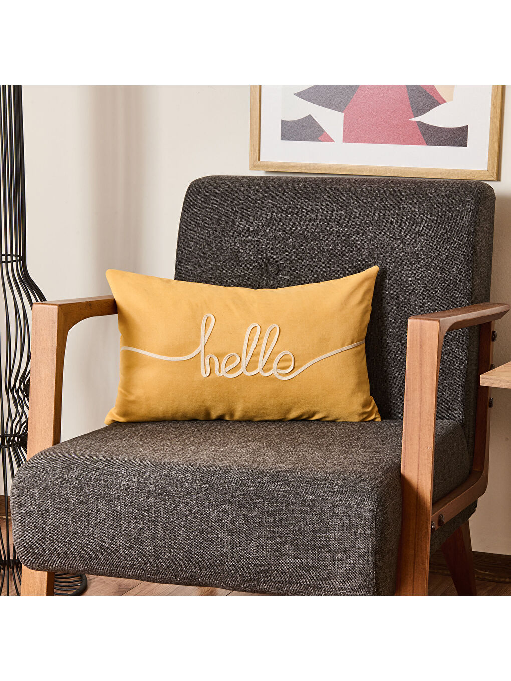 Kahverengi Soft Sun Madness Hello Kırlent - Hardal - 30x50 cm-1