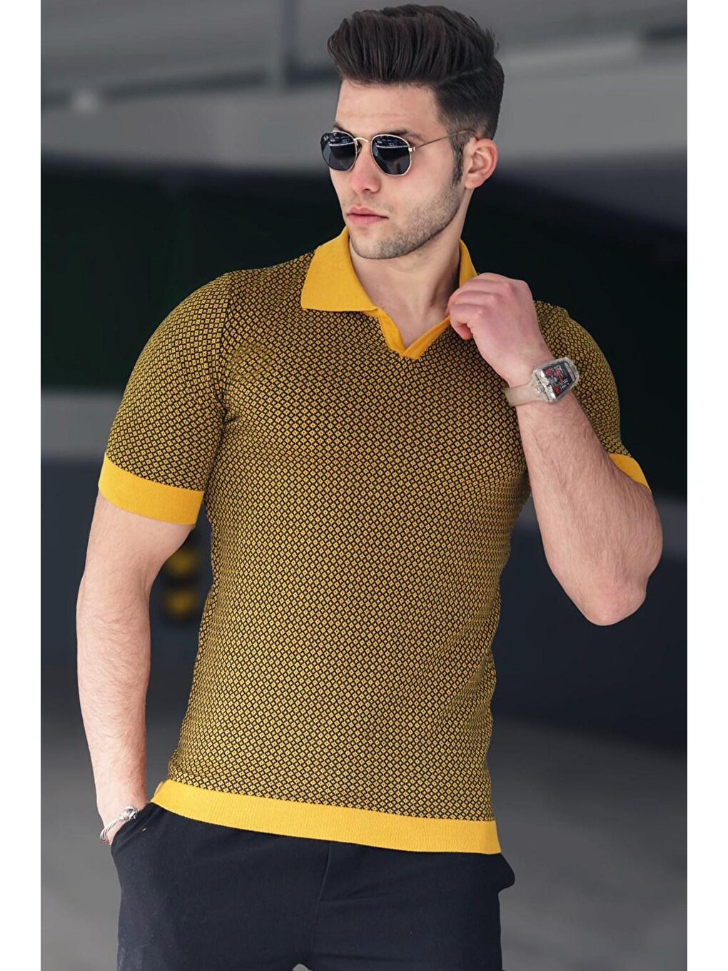Sarı Hardal Polo Yaka Erkek Tişört 5077